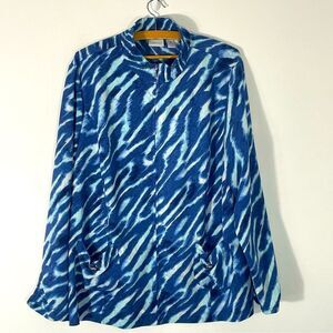 Zenergy by Chico’s Blue Zebra Print  Full Zip Jacket/Windbreaker Size 4 (XXL)